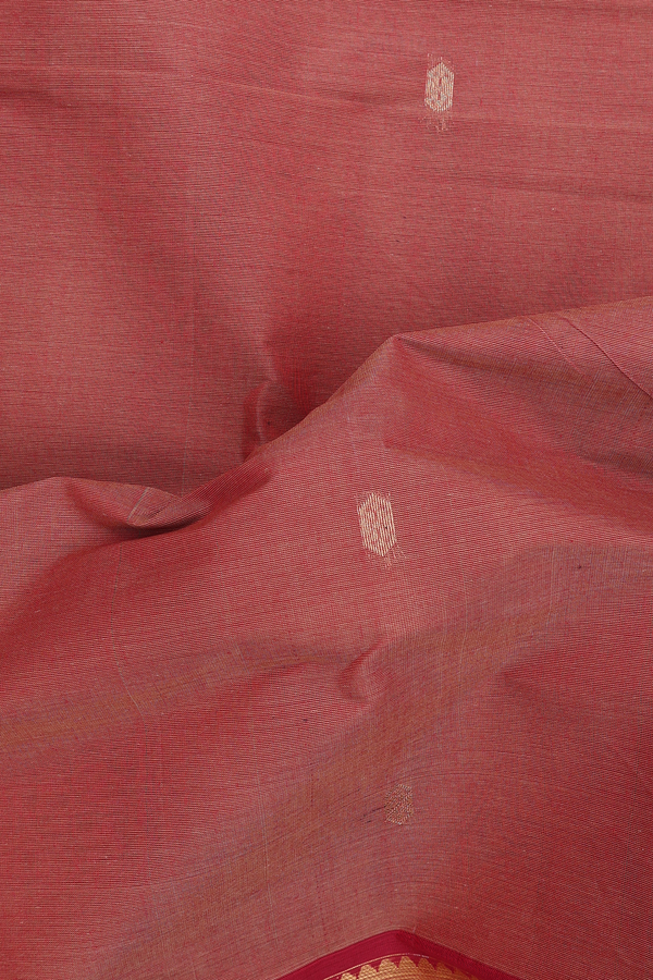 Venkatagiri Cotton Saree In Dusty Red With Zari Buttas