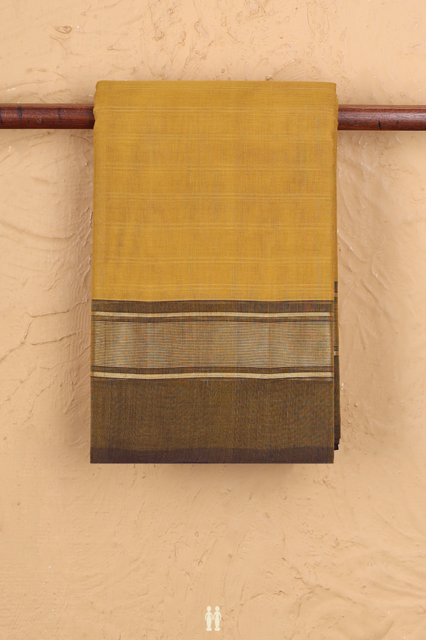 Kanchi Cotton Saree In Dark Yellow With Stripes Design