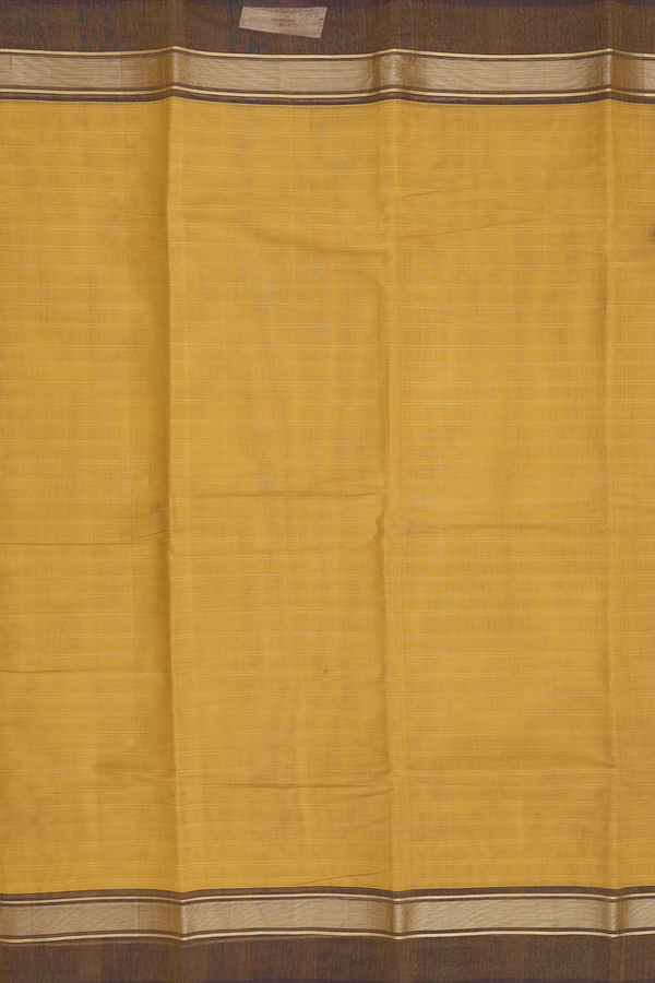 Kanchi Cotton Saree In Dark Yellow With Stripes Design