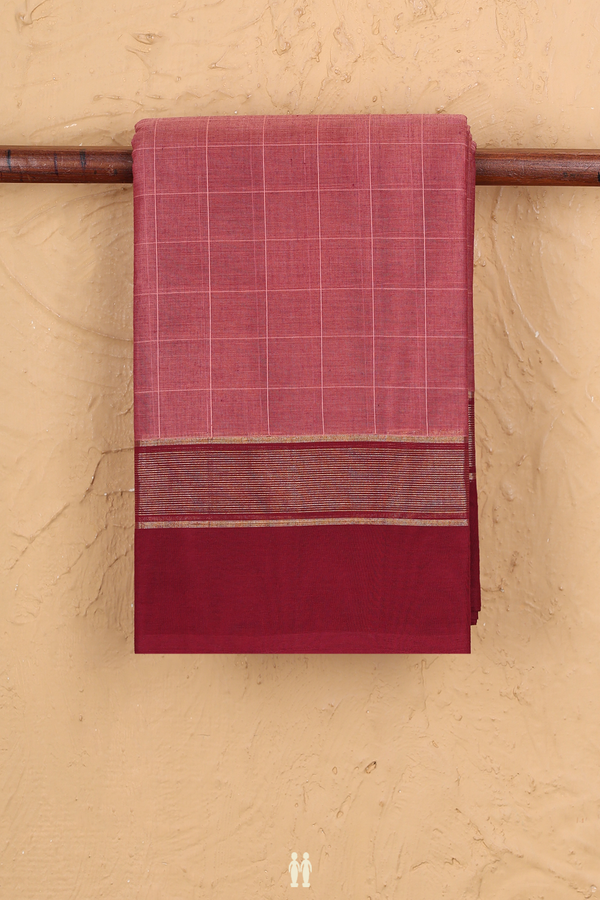 Kanchi Cotton Saree In Dusty Rose With Checks Design