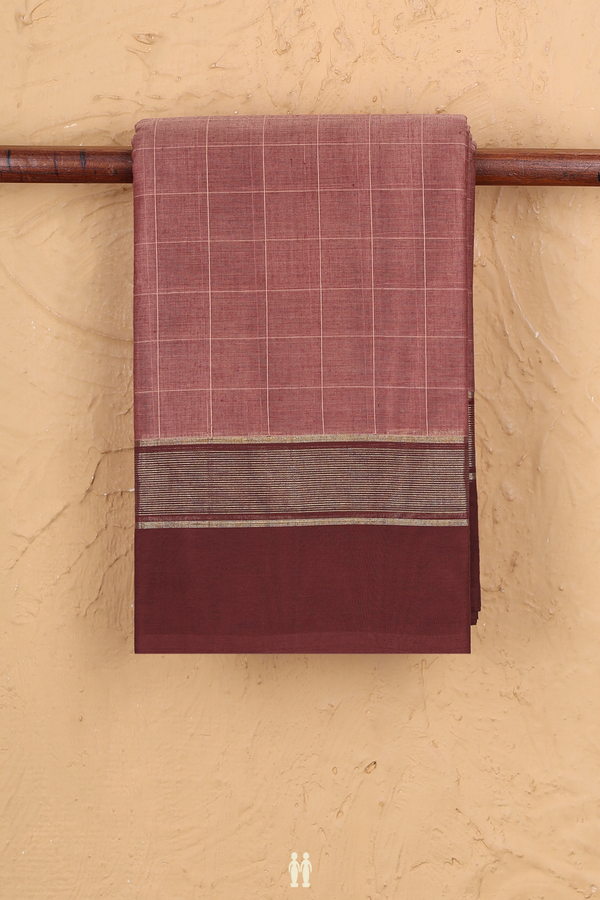 Kanchi Cotton Saree In Dusty Rose With Checks Design