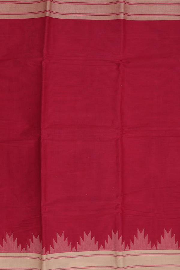 Kanchi Cotton Saree In Burgundy Red With Temple Border
