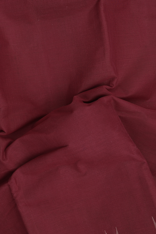 Kanchi Cotton Saree In Burgundy Red With Temple Border