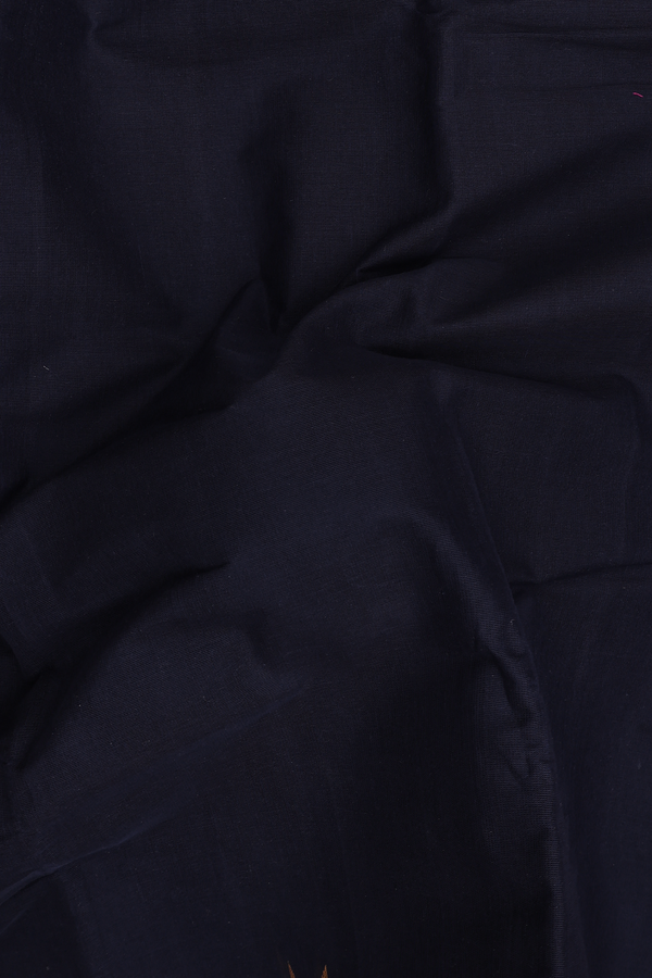 Kanchi Cotton Saree In Midnight Blue With Temple Border