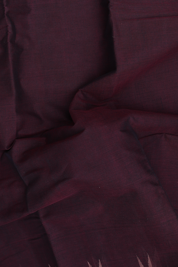 Kanchi Cotton Saree In Plum Purple With Temple Border