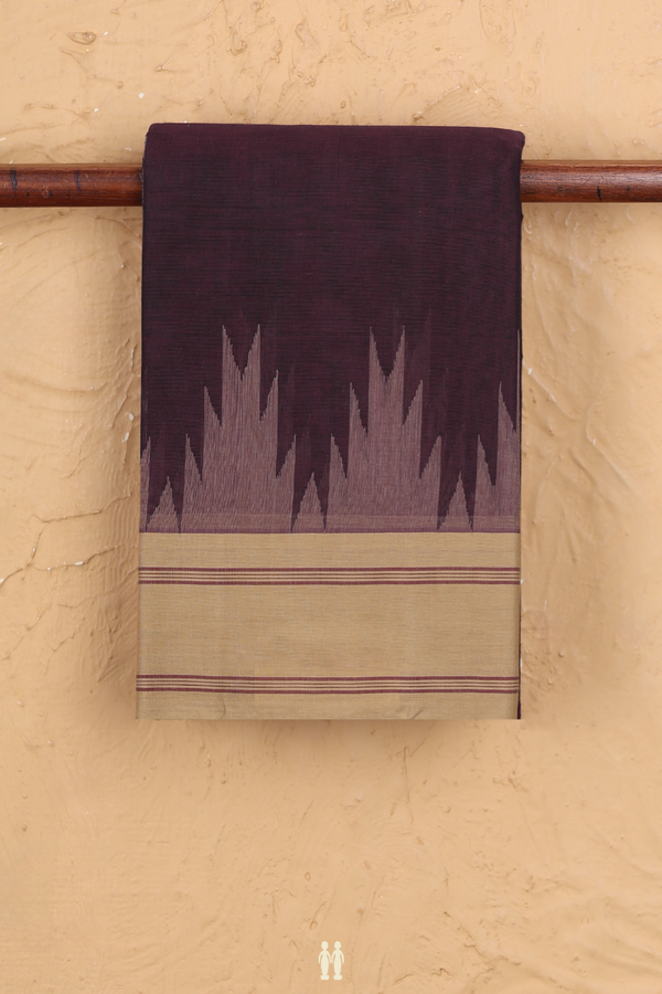 Kanchi Cotton Saree In Plum Purple With Temple Border