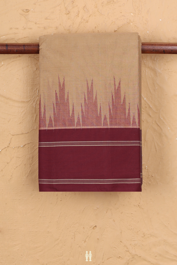 Kanchi Cotton Saree In Light Brown With Temple Border