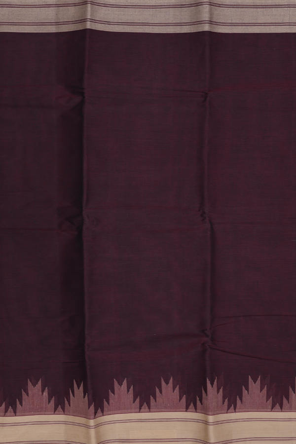 Kanchi Cotton Saree In Plum Purple With Temple Border