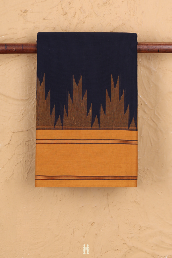 Kanchi Cotton Saree In Midnight Blue With Temple Border
