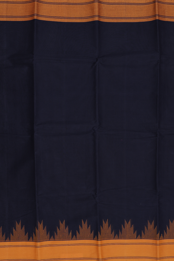 Kanchi Cotton Saree In Midnight Blue With Temple Border