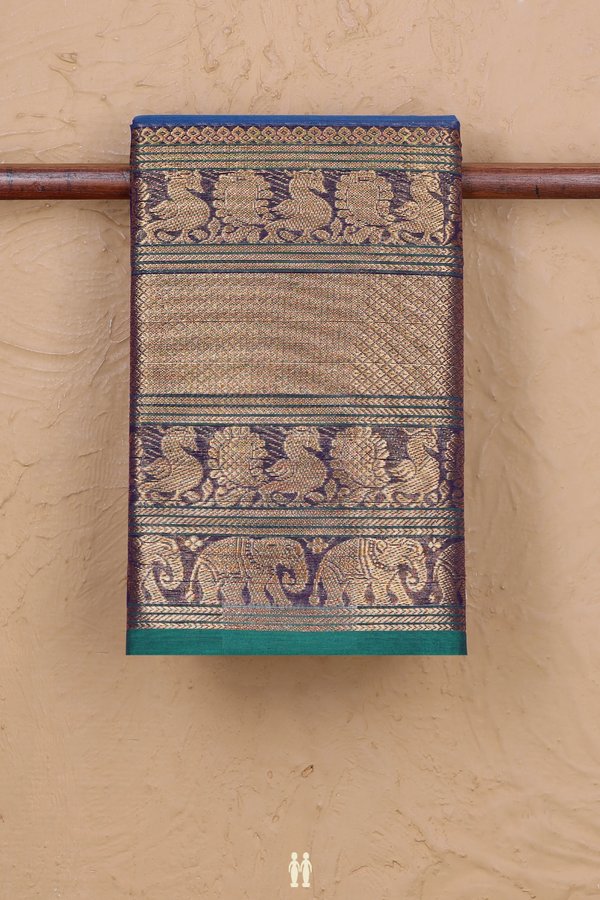 Chettinadu Cotton Saree In Cobalt Blue With Zari Border
