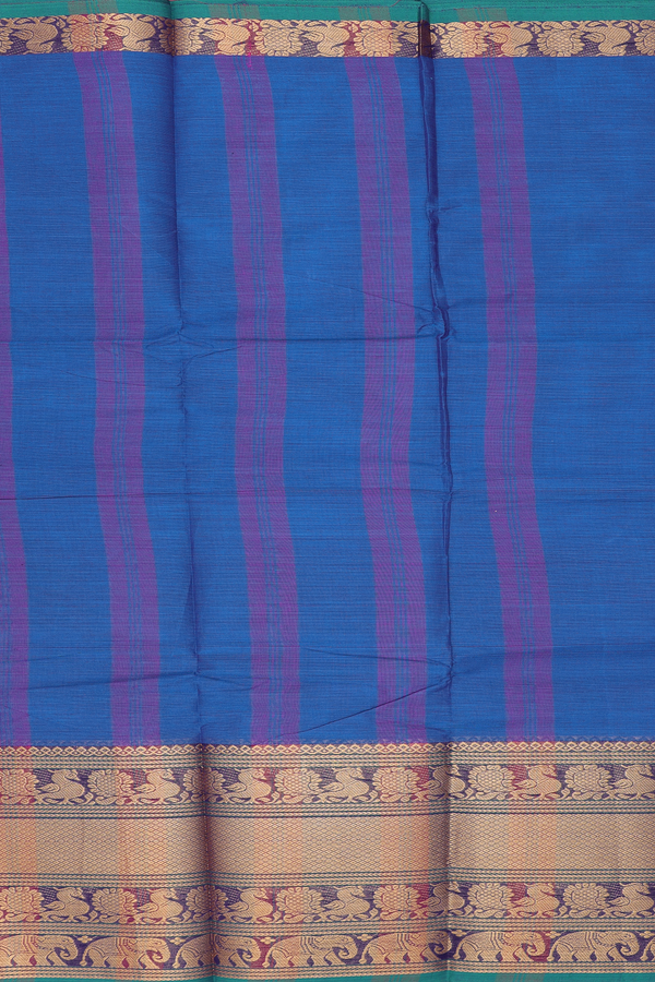 Chettinadu Cotton Saree In Cobalt Blue With Zari Border
