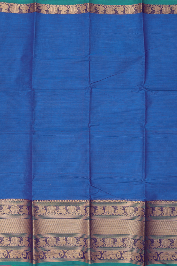Chettinadu Cotton Saree In Cobalt Blue With Zari Border