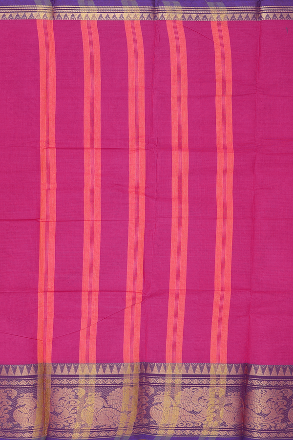 Chettinadu Cotton Saree In Dark Pink With Peacock Border
