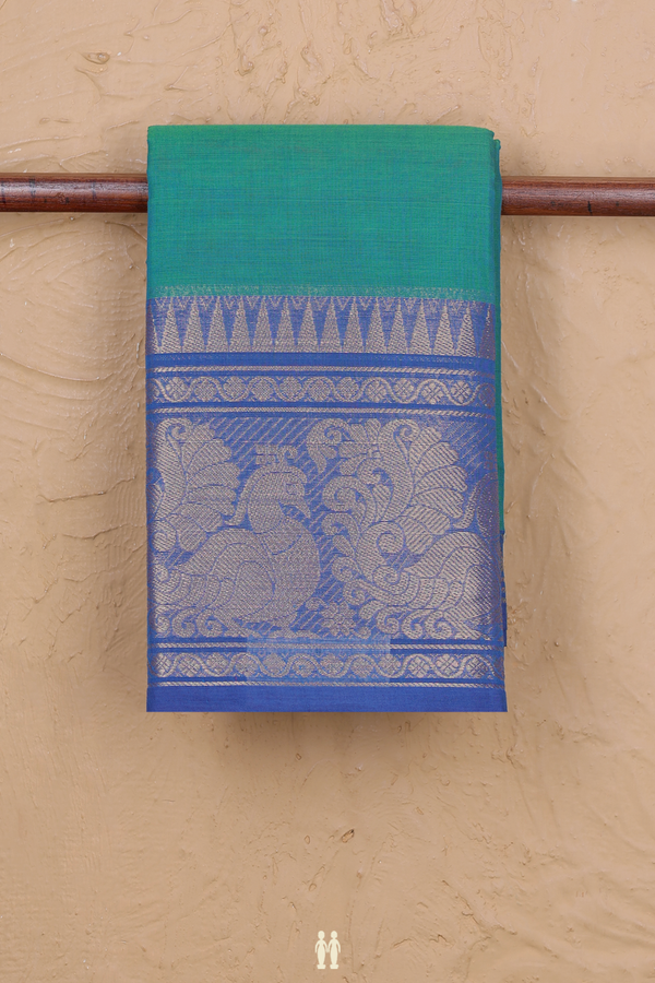 Chettinadu Cotton Saree In Green With Peacock Border