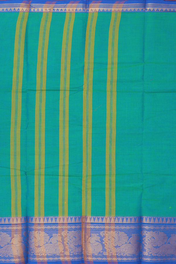 Chettinadu Cotton Saree In Green With Peacock Border