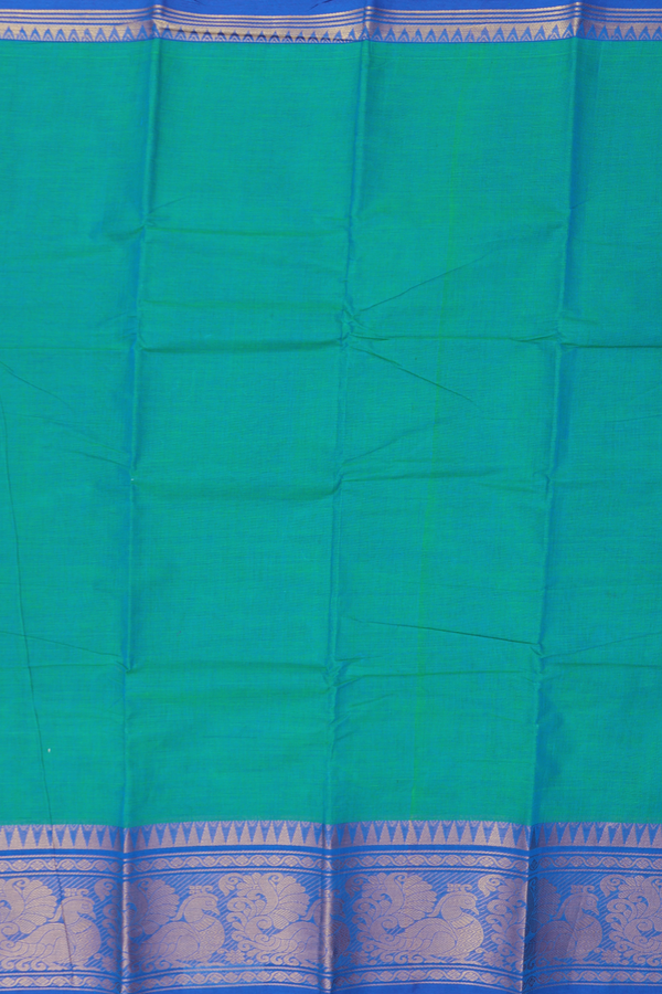Chettinadu Cotton Saree In Green With Peacock Border