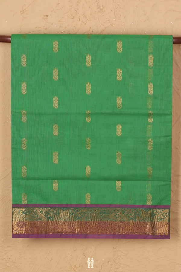 Venkatagiri Cotton Saree In Green With Floral Buttas