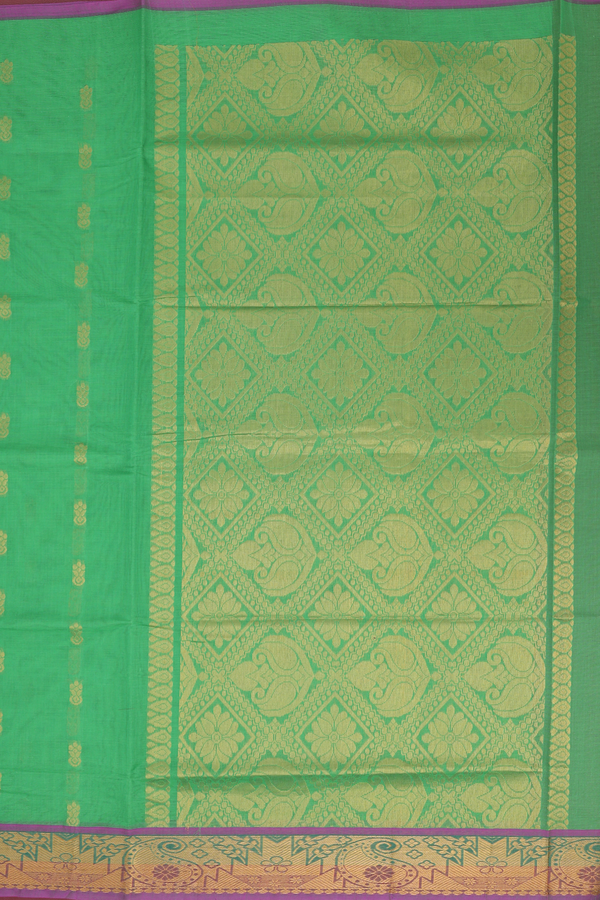 Venkatagiri Cotton Saree In Green With Floral Buttas