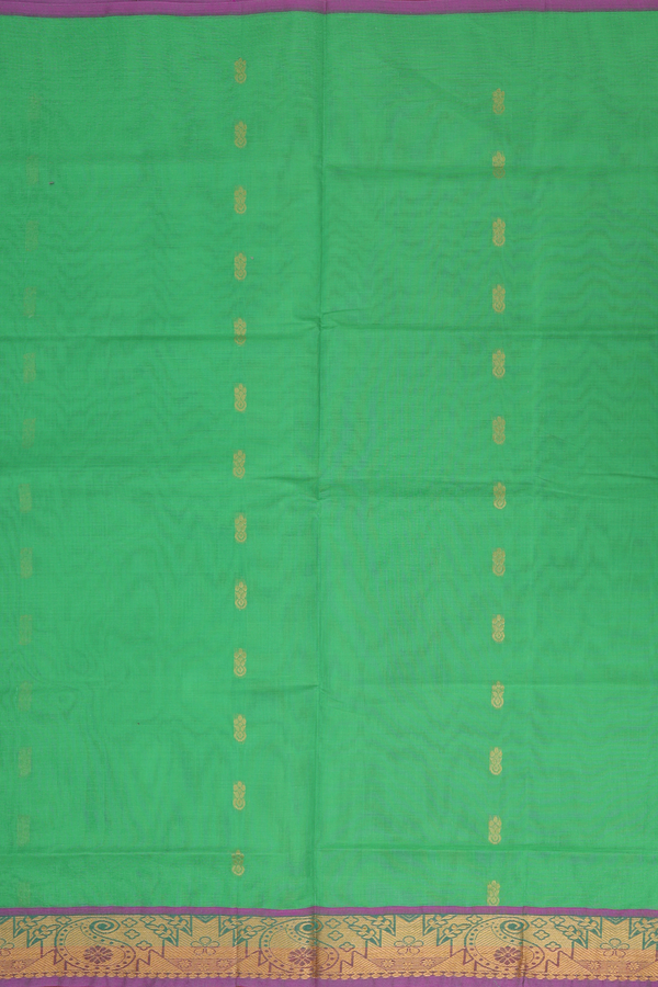 Venkatagiri Cotton Saree In Green With Floral Buttas