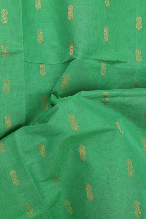Venkatagiri Cotton Saree In Green With Floral Buttas