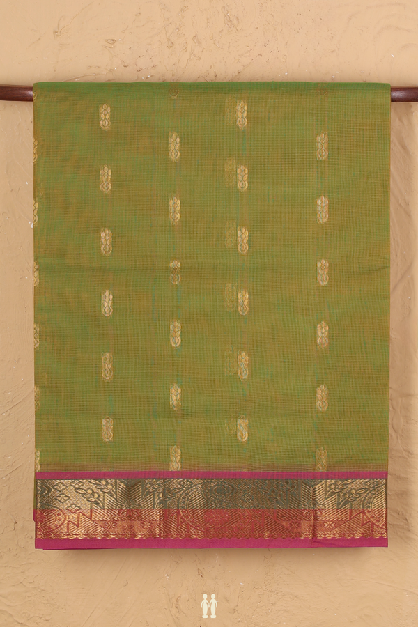 Venkatagiri Cotton Saree In Green With Zari Buttas
