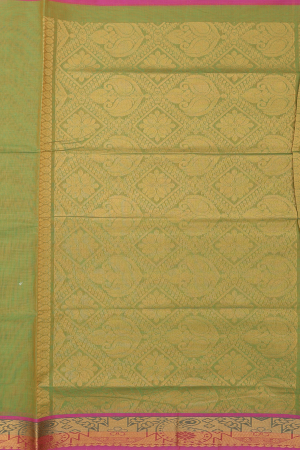 Venkatagiri Cotton Saree In Green With Zari Buttas