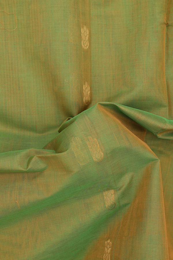 Venkatagiri Cotton Saree In Green With Zari Buttas