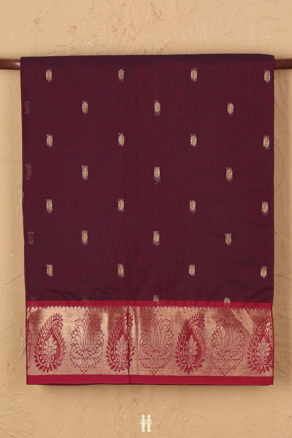 Venkatagiri Cotton Saree In Burgundy Red With Zari Buttas