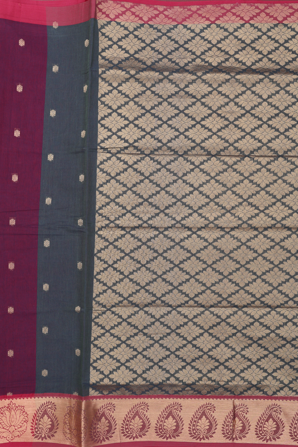 Venkatagiri Cotton Saree In Burgundy Red With Zari Buttas