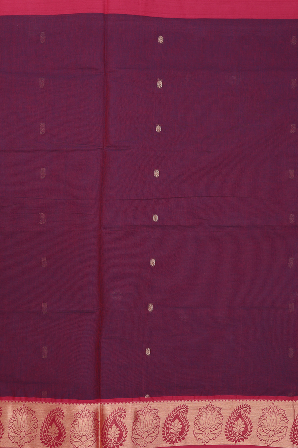 Venkatagiri Cotton Saree In Burgundy Red With Zari Buttas