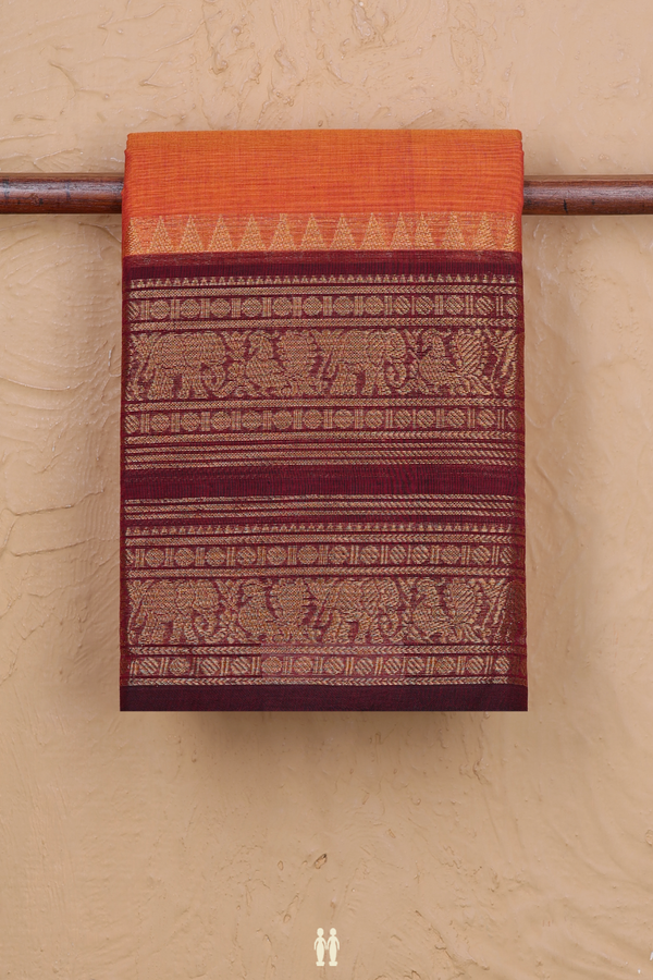 Chettinadu Cotton Saree In Burnt Orange With Contrast Border