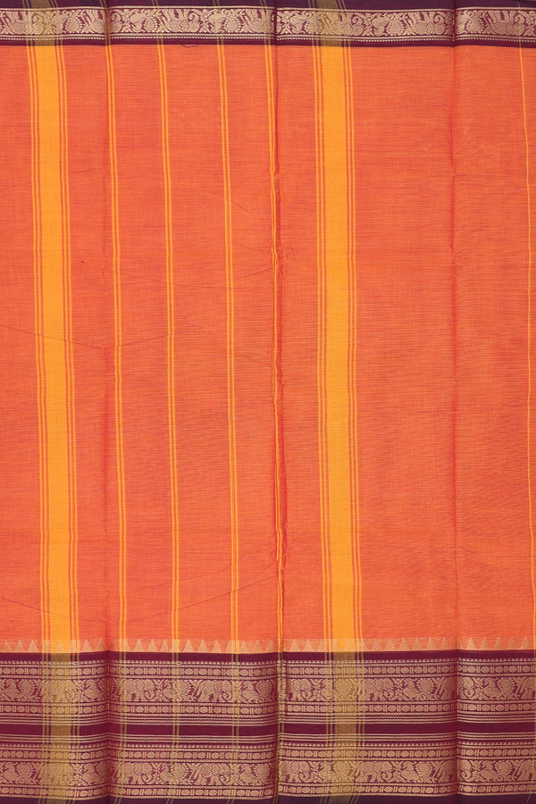 Chettinadu Cotton Saree In Burnt Orange With Contrast Border