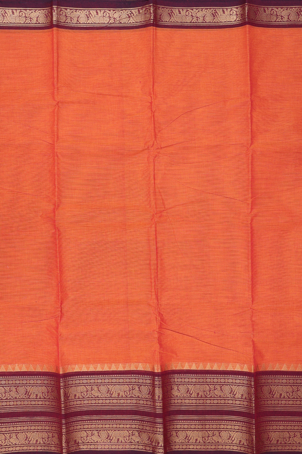 Chettinadu Cotton Saree In Burnt Orange With Contrast Border