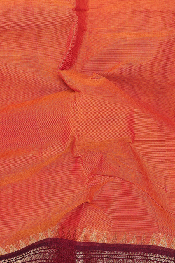 Chettinadu Cotton Saree In Burnt Orange With Contrast Border