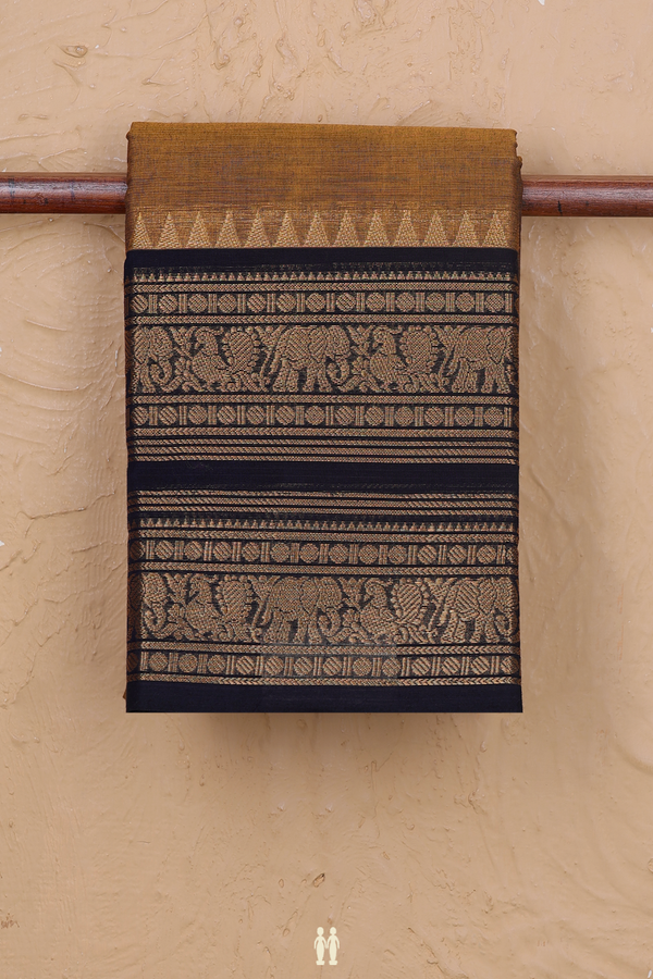 Chettinadu Cotton Saree Brown With Peacock Elephant Border