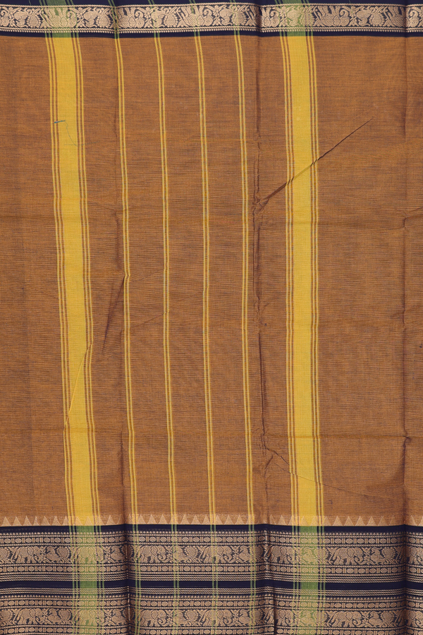 Chettinadu Cotton Saree Brown With Peacock Elephant Border