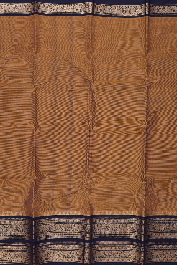 Chettinadu Cotton Saree Brown With Peacock Elephant Border