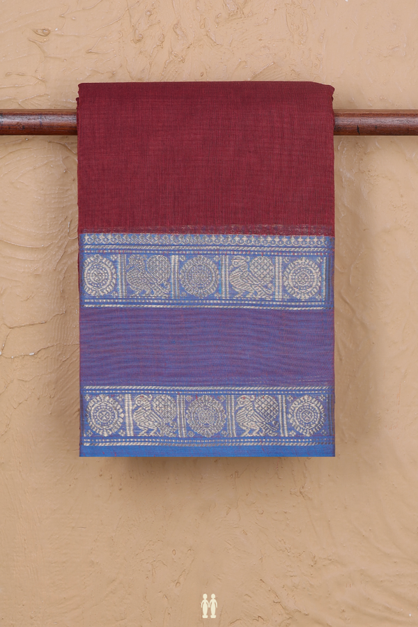 Chettinadu Cotton Saree In Maroon With Contrast Border
