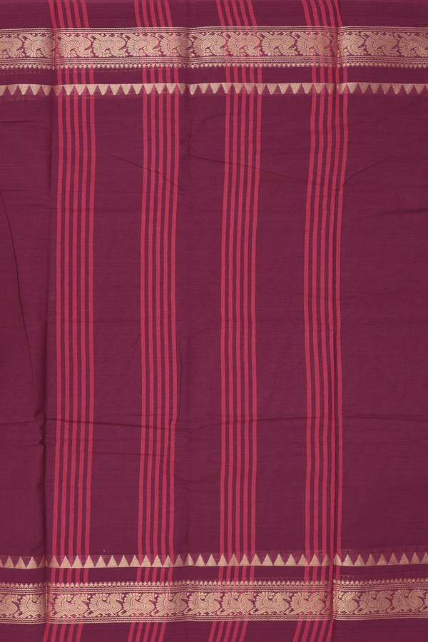 Chettinadu Cotton Saree In Dark Maroon With Peacock Border