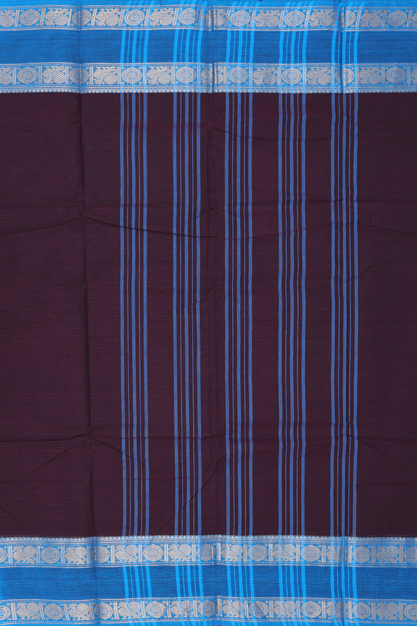 Chettinadu Cotton Saree In Dark Oak Brown With Contrast Border