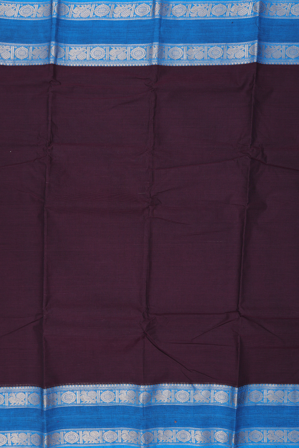 Chettinadu Cotton Saree In Dark Oak Brown With Contrast Border