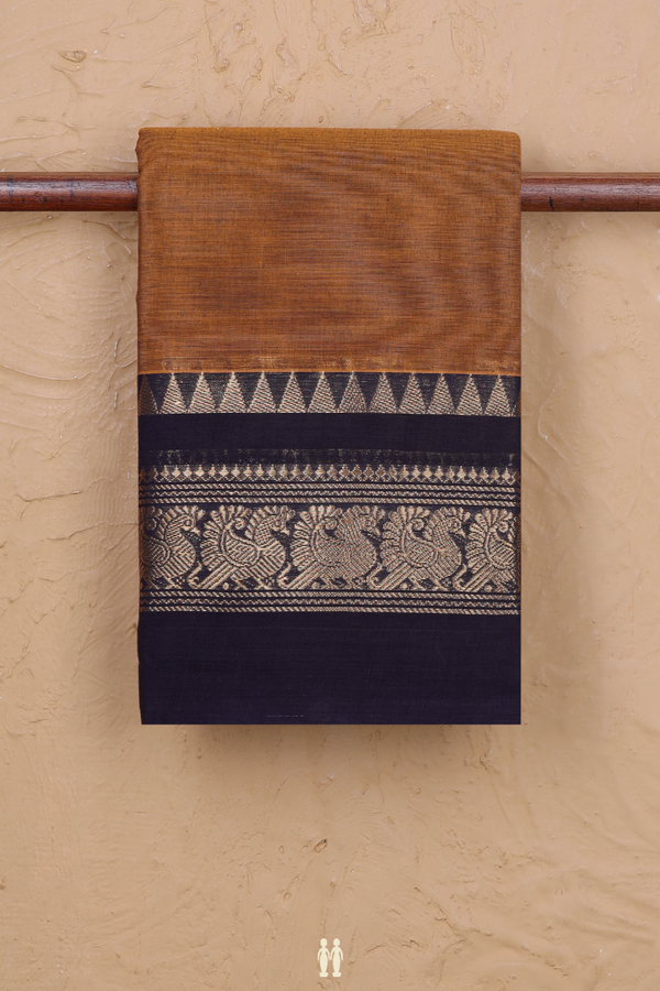 Chettinadu Cotton Saree In Brown With Peacock Border