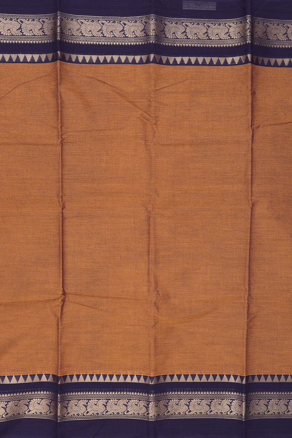 Chettinadu Cotton Saree In Brown With Peacock Border