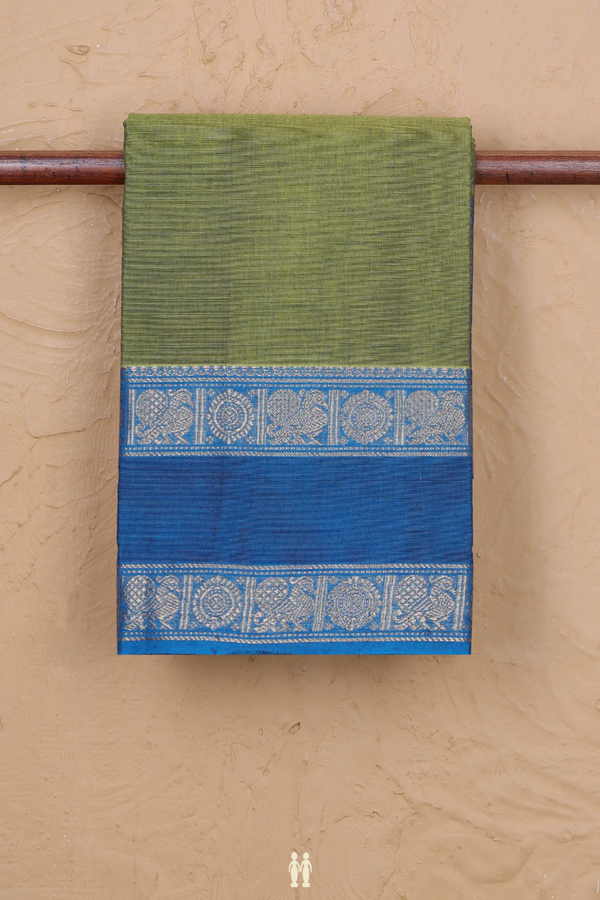 Chettinadu Cotton Saree In Green With Contrast Border