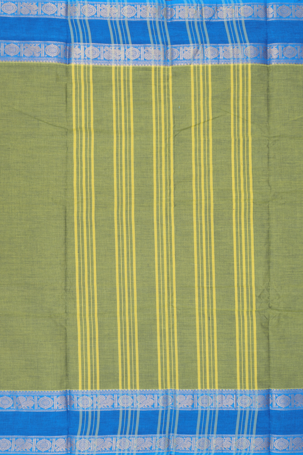 Chettinadu Cotton Saree In Green With Contrast Border