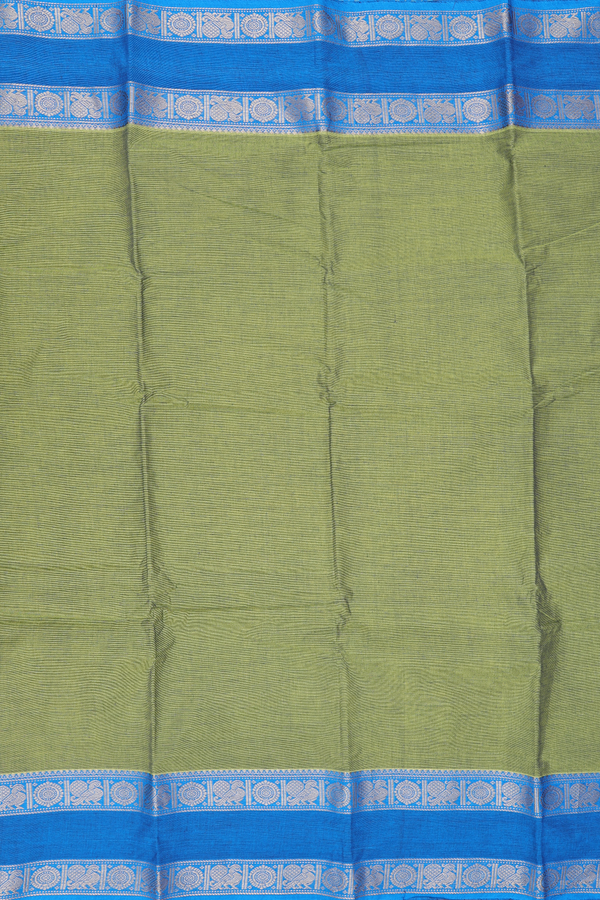 Chettinadu Cotton Saree In Green With Contrast Border