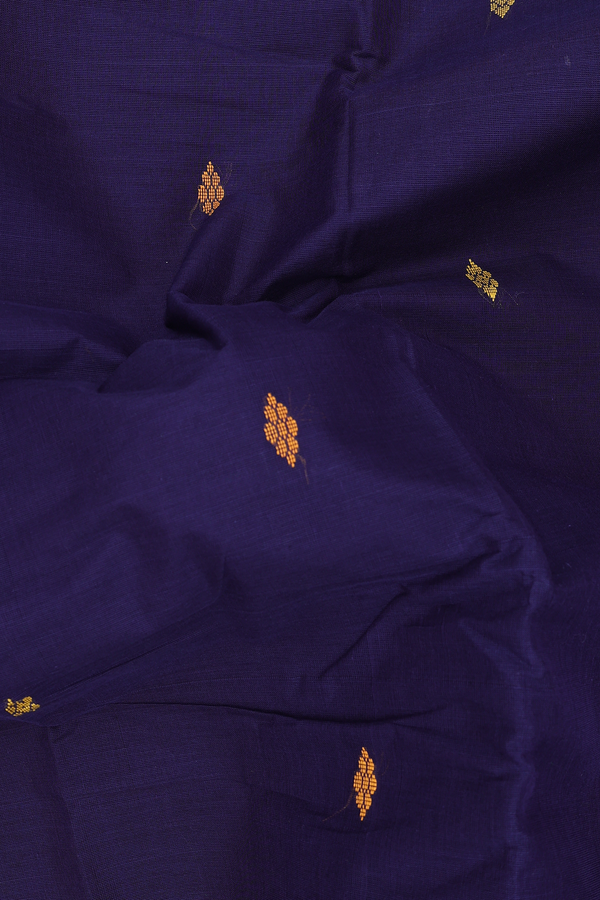 Chettinadu Cotton Saree In Navy Blue With Threadwork Buttas