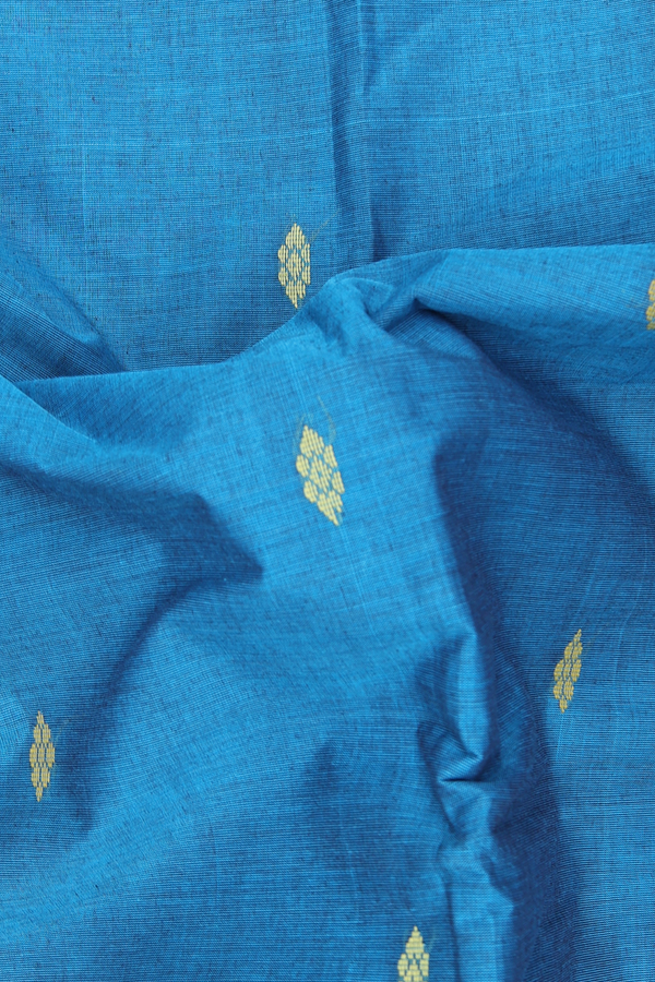 Chettinadu Cotton Saree In Blue With Threadwork Buttas