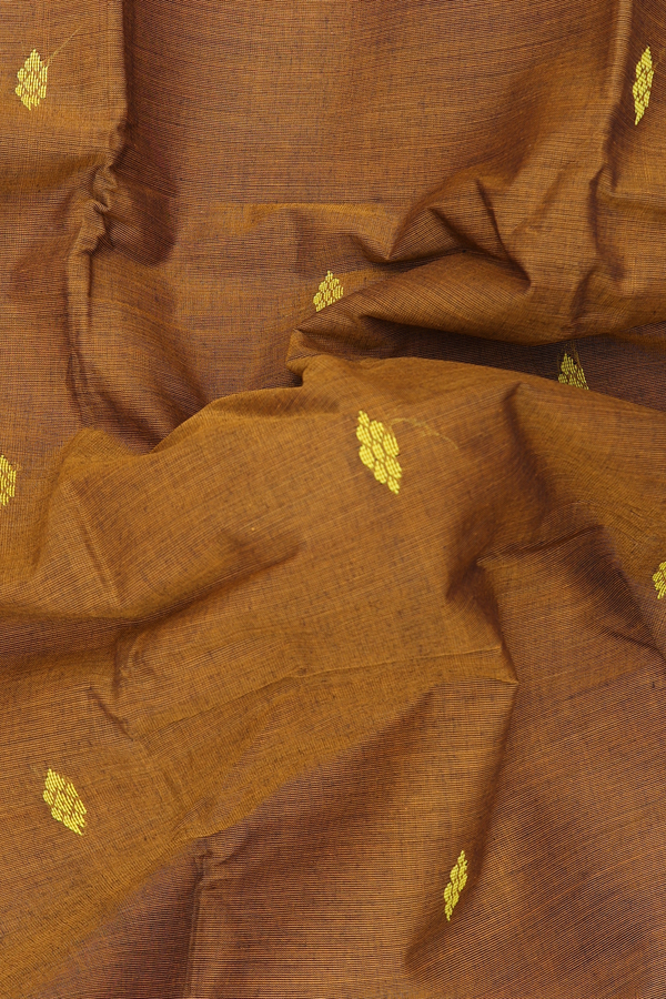 Chettinadu Cotton Saree Golden Brown With Threadwork Buttas